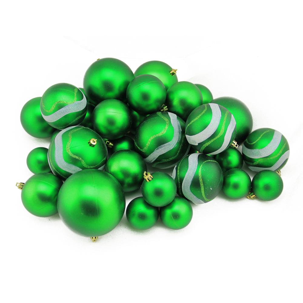 39ct Green Shatterproof 2-Finish Christmas Ball Ornaments 4" (100mm). Picture 1