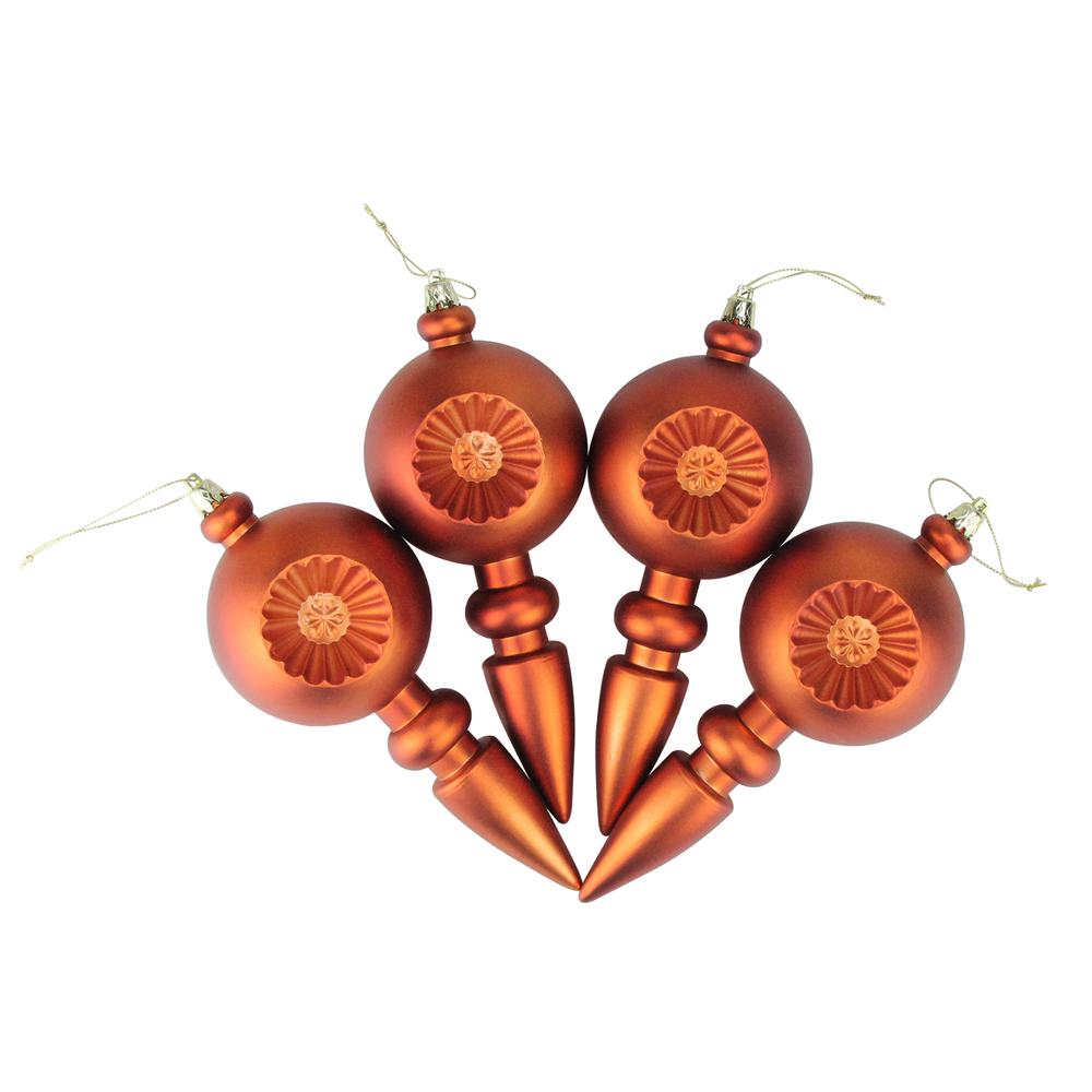 4ct Orange Retro Reflector Shatterproof Matte Christmas Finial Ornaments 7.5". Picture 2