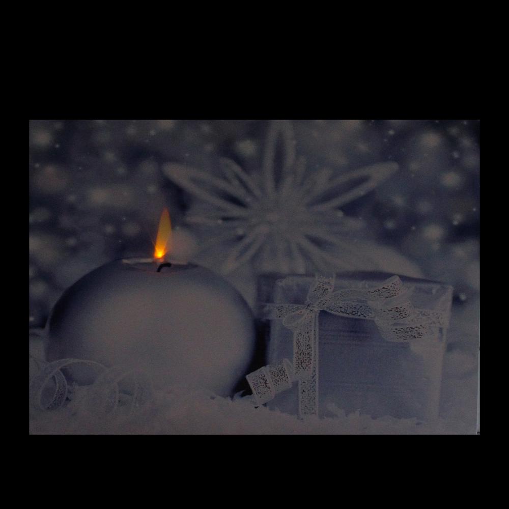 LED Lighted Candle and Gift Wintry Scene Christmas Canvas Wall Art 12" x 15.75". Picture 2