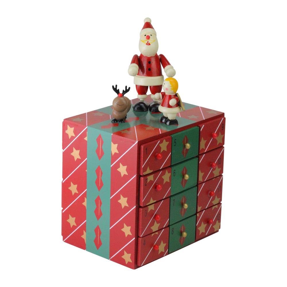 10.5" Red and Green Elegant Advent Storage Calendar Box. Picture 3