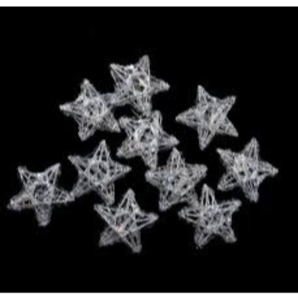 10-Count Battery Operated Warm Clear Sparkling Glittered Star Christmas Light set  6.6ft Silver Wire. Picture 3