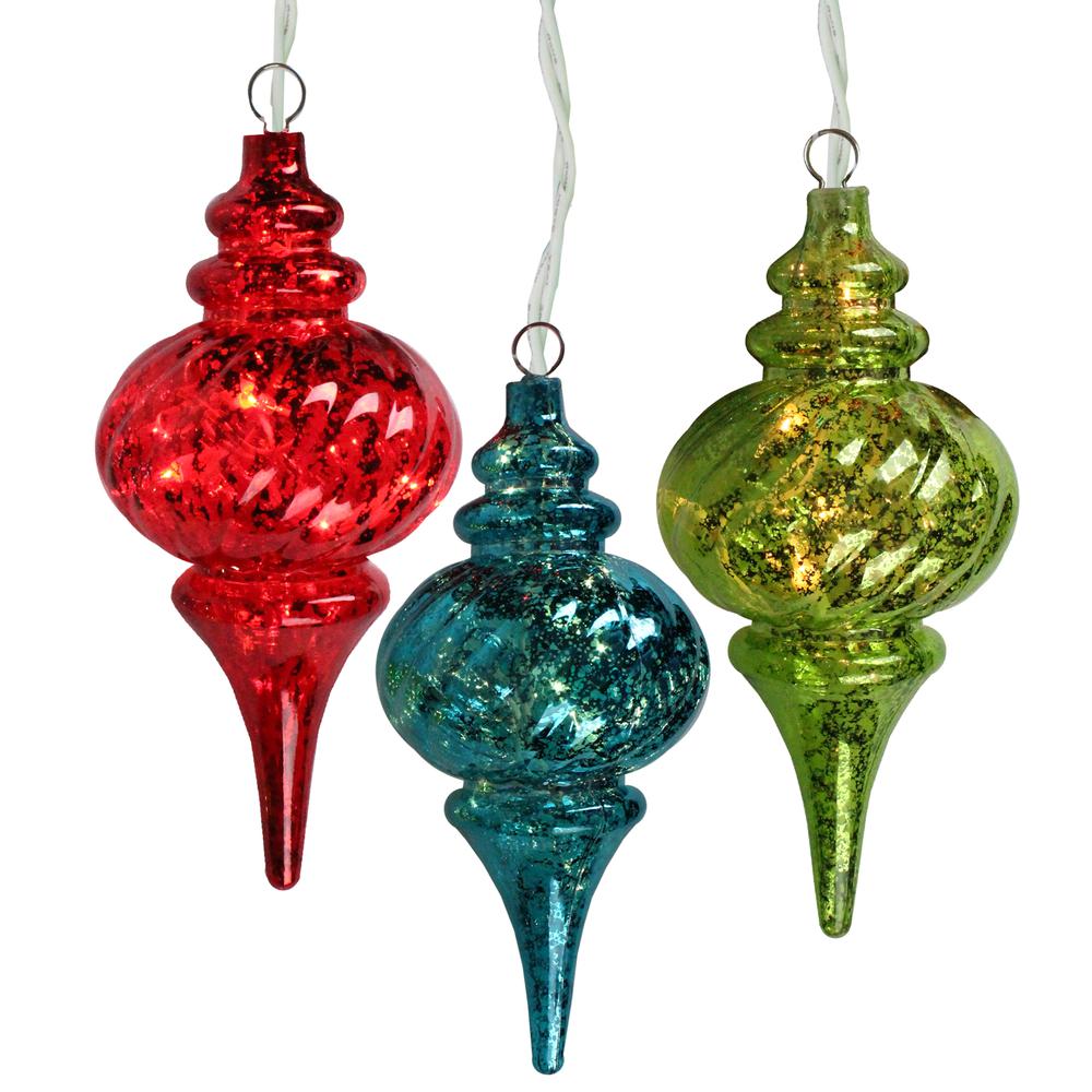 3-Count Pre-Lit Red and Green Glass Christmas Finial Ornament. The main picture.