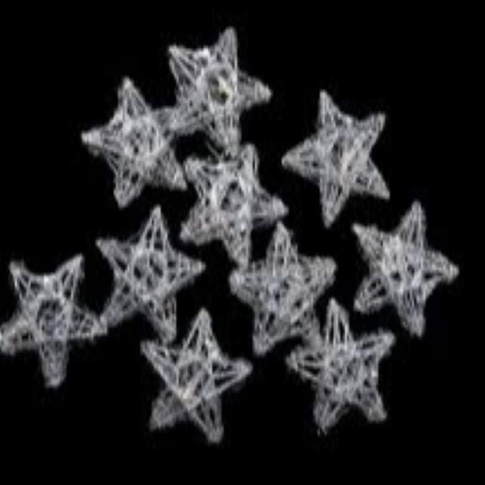 10-Count Battery Operated Warm Clear Sparkling Glittered Star Christmas Light set  6.6ft Silver Wire. Picture 2
