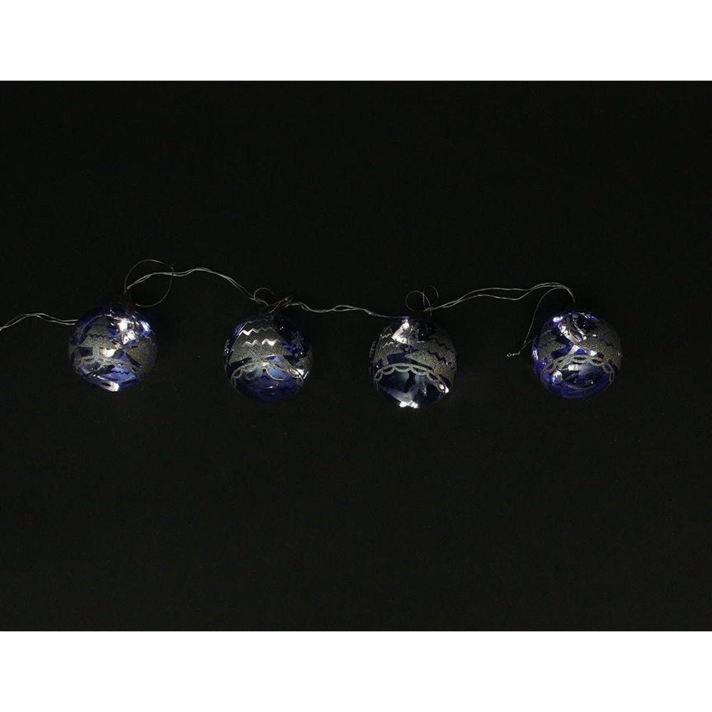 4ct Blue Glass 2-Finish LED Lighted Christmas Ball Ornaments 3.25" (80mm). Picture 2
