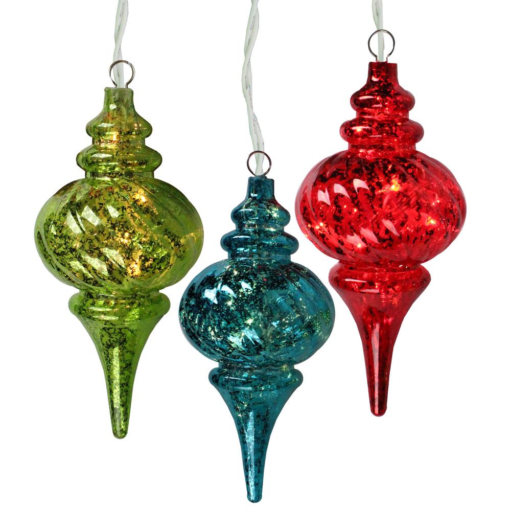 3-Count Pre-Lit Red and Green Glass Christmas Finial Ornament. Picture 3