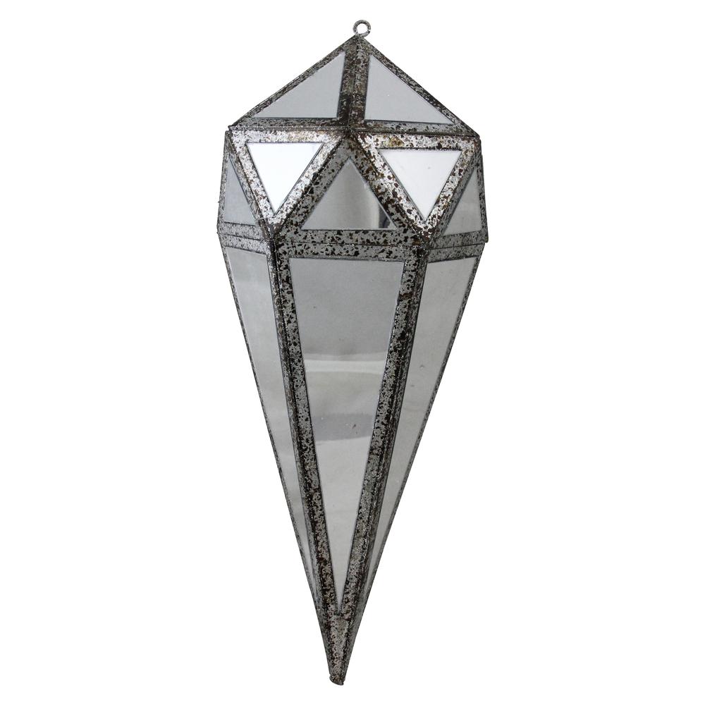 10.5" Silver and Clear Mirrored Geometric Framed Drop Christmas Ornament. Picture 1