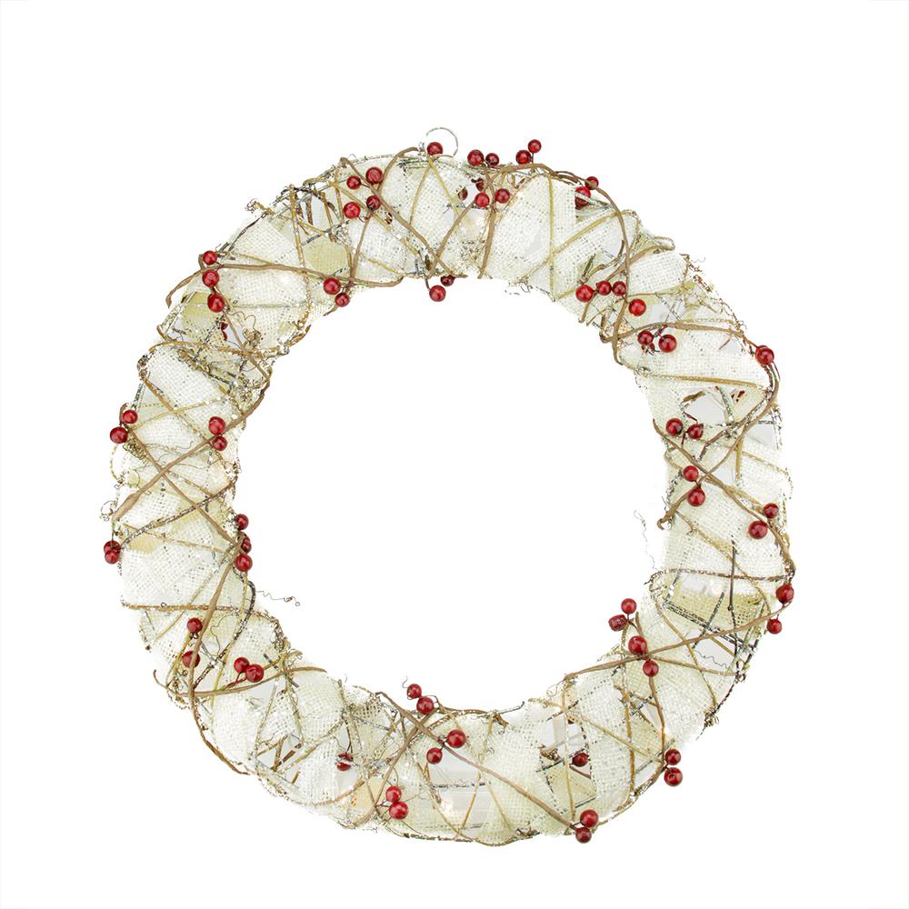 Pre-Lit Berry Artificial Christmas Wreath - 18-Inch  Clear Lights. Picture 1