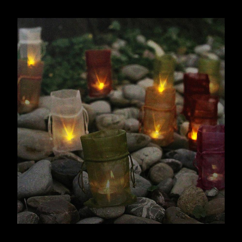 LED Lighted Flickering Garden Party Colorful Candle Bags Canvas Wall Art 11.75" x 11.75". Picture 2