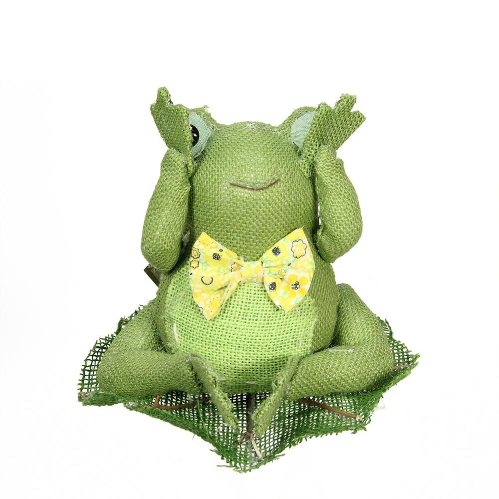 8" Green  Yellow and White Decorative Sitting Frog Spring Table Top Decoration. Picture 1