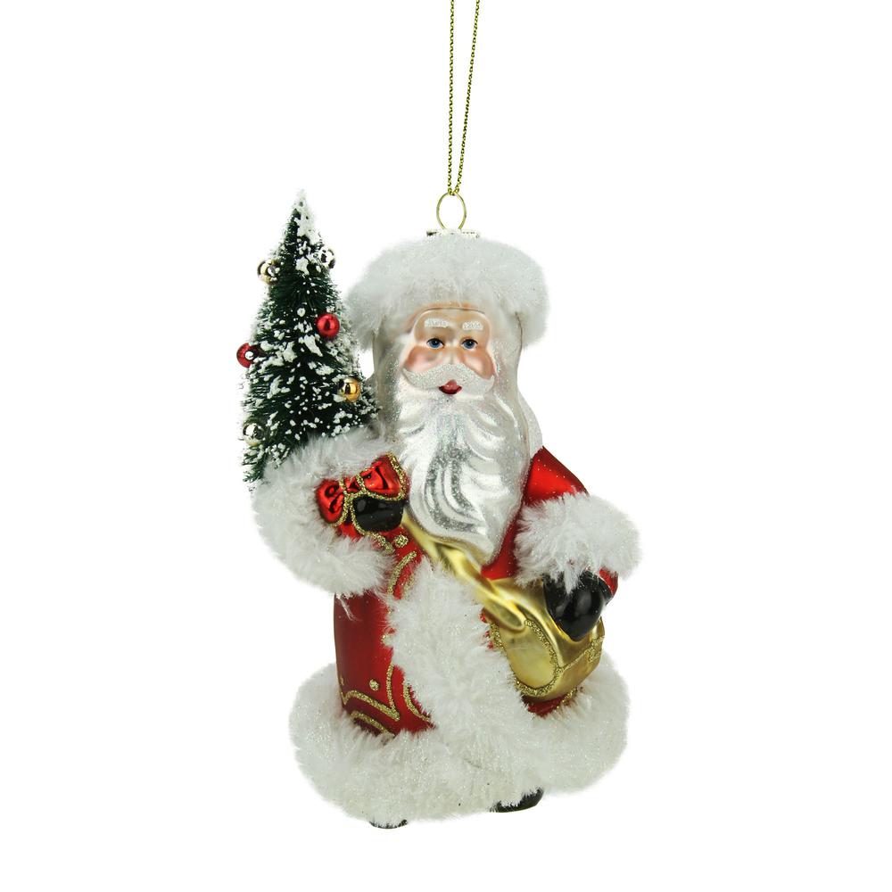 5.5" Red and White Santa Claus with Tree Christmas Ornament. Picture 1