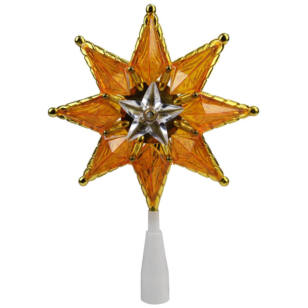 8" Amber Mosaic Star Christmas Tree Topper - Clear Lights. Picture 1