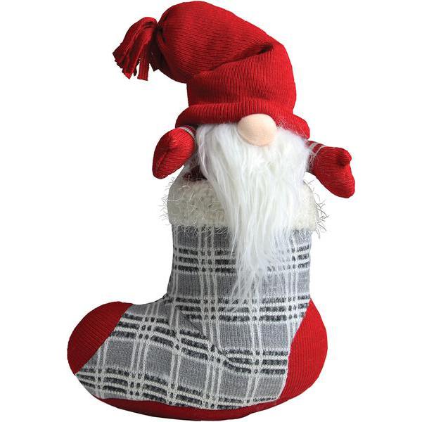 14.5" Red and Gray Tristan Gnome Christmas Stocking Tabletop Figurine. Picture 4