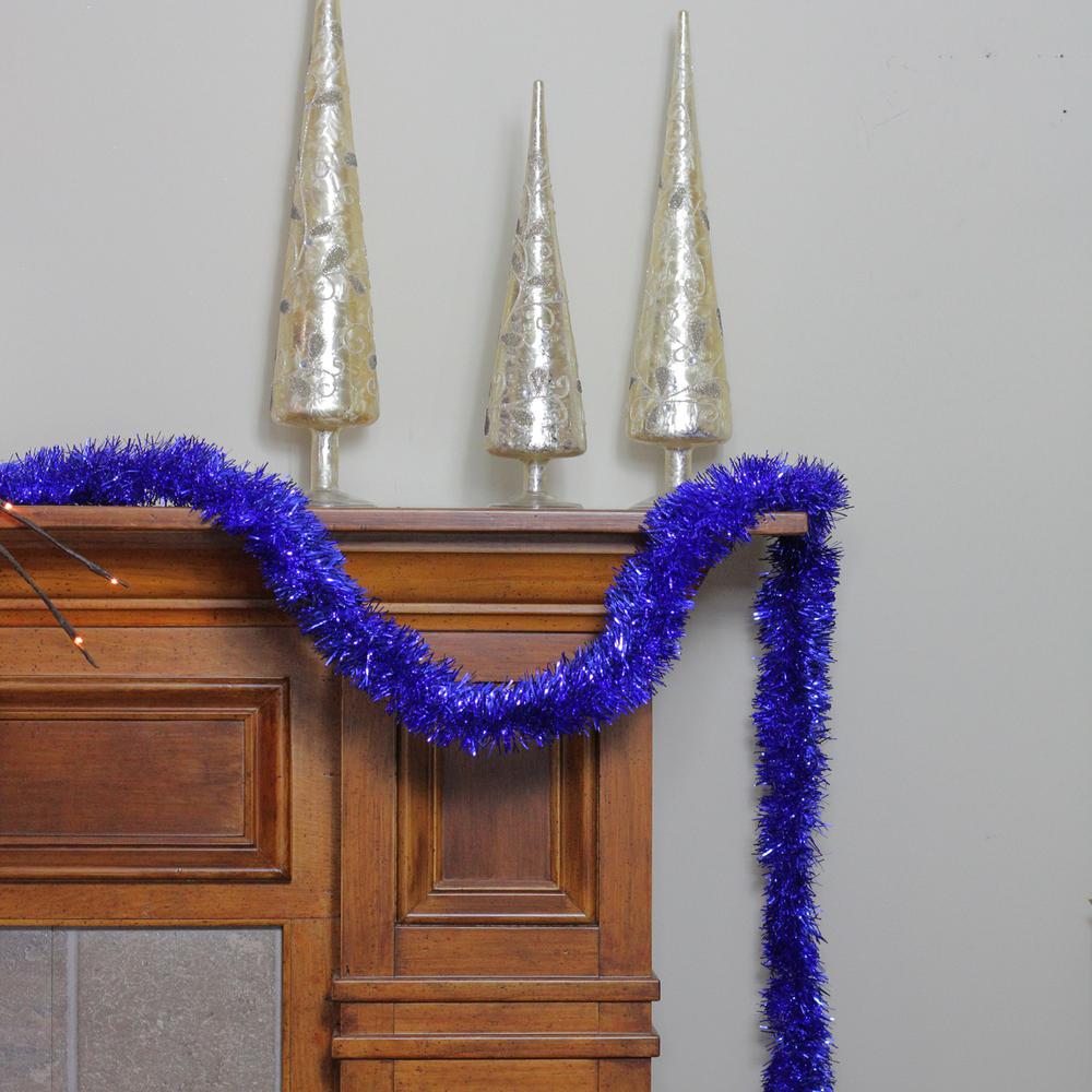 50' Shiny Lavish Blue Christmas and Hanukkah Foil Tinsel Garland - Unlit. Picture 3