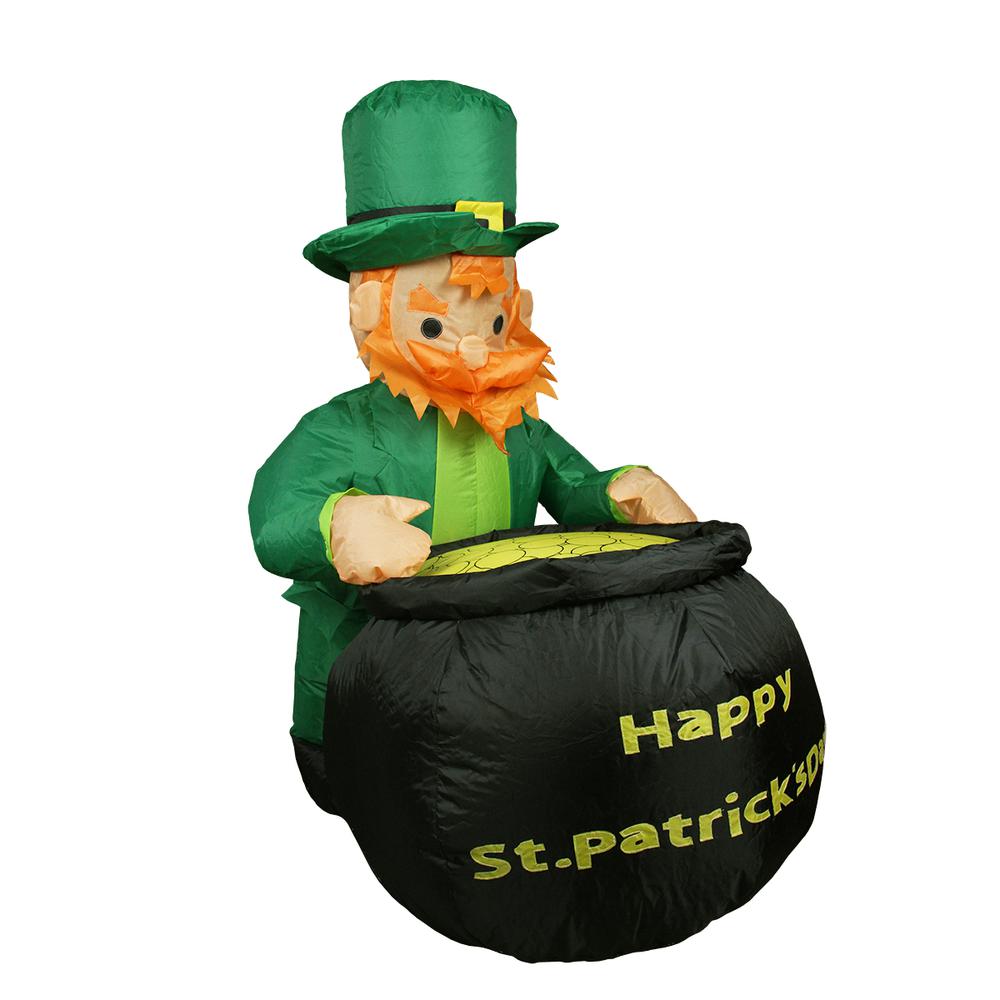 4' Inflatable Lighted Pot of Gold Leprechaun St. Patrick's Day Outdoor Decoration. Picture 1