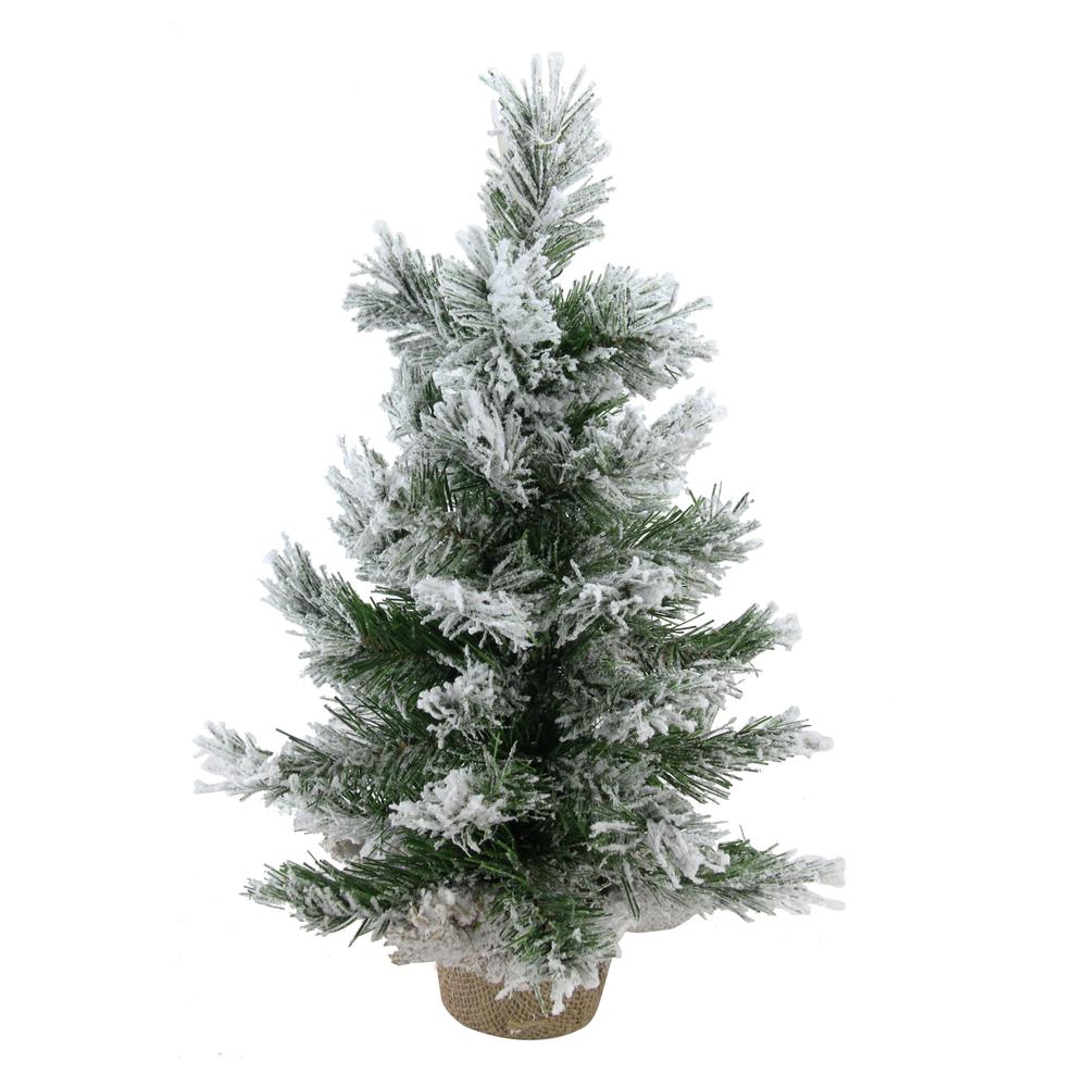 18" Flocked Pine Medium Artificial Christmas Tree in Burlap Base - Unlit. Picture 1