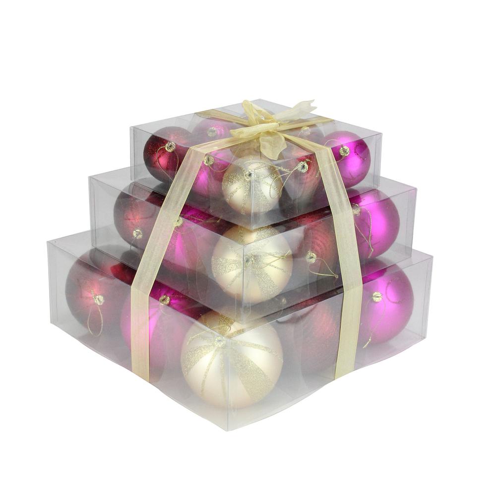 27ct Pink and Burgundy Red Shatterproof Matte Christmas Ball Ornaments 4" (100mm). Picture 2