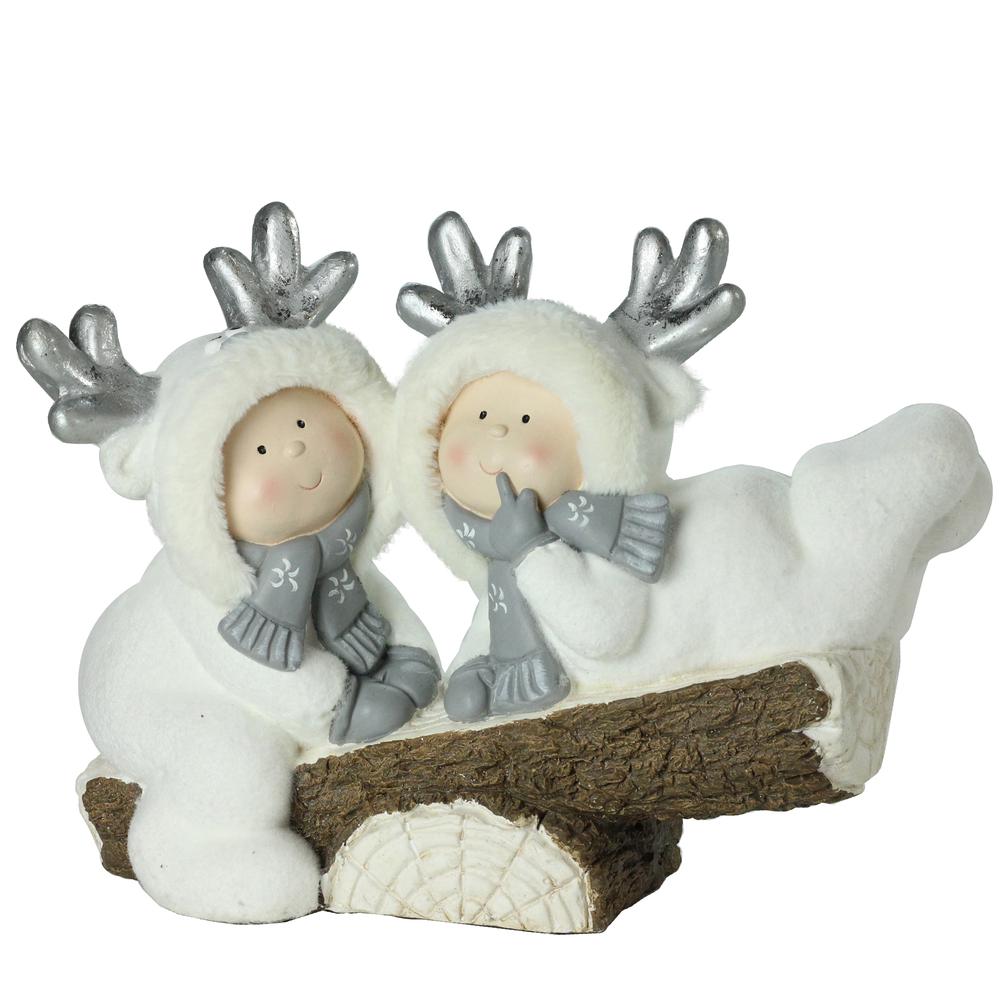 18.5" White Winter Christmas Smiling Children on Seesaw Tabletop Decoration. The main picture.