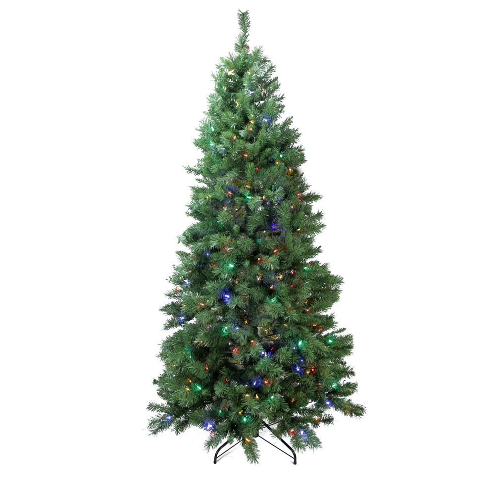 7' Pre-Lit Slim Glacier Pine Artificial Christmas Tree - Multicolor LED Lights. Picture 2