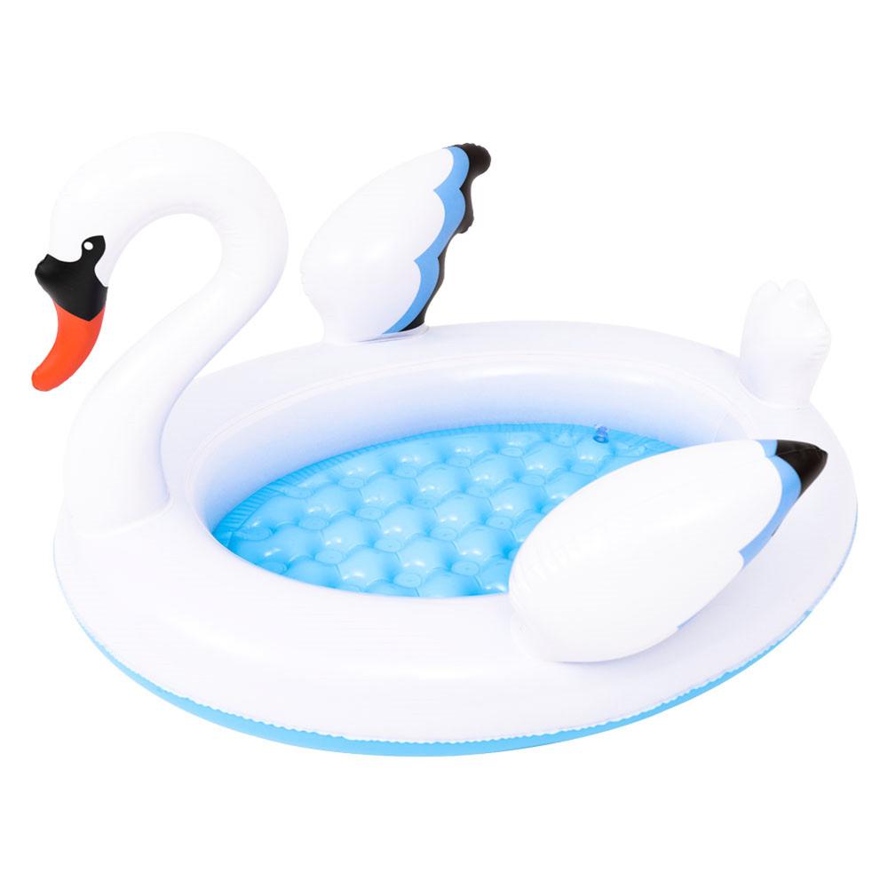 42.5" Inflatable White and Blue Swan Kiddie Pool. Picture 1