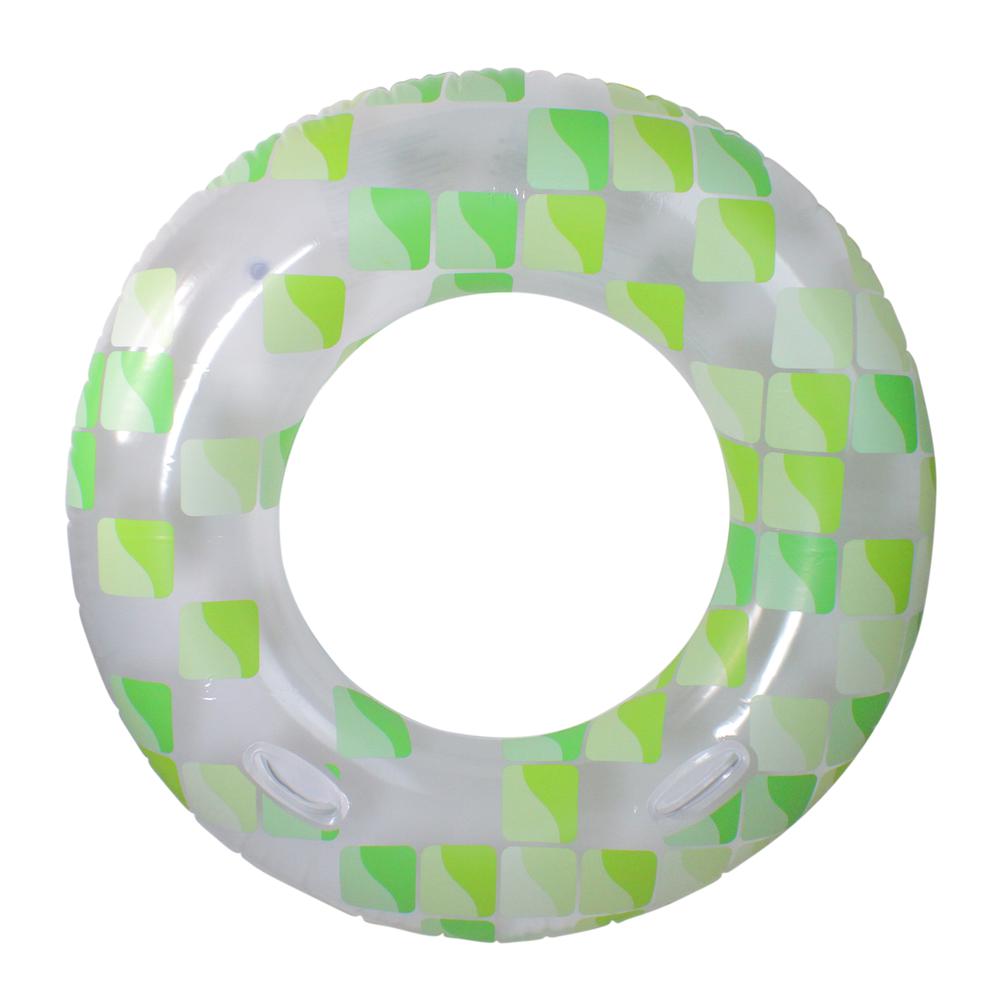 Inflatable Green and Clear Mosaic Swimming Pool Inner Tube Ring  47-Inch. Picture 1