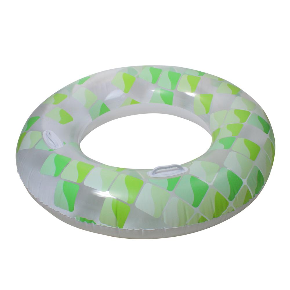 Inflatable Green and Clear Mosaic Swimming Pool Inner Tube Ring  47-Inch. Picture 2