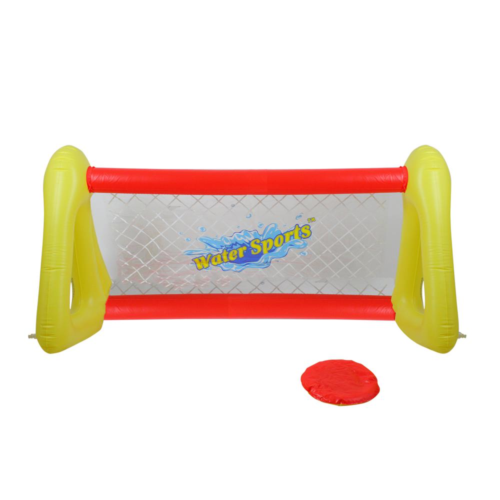 51" Inflatable Red and Yellow Swimming Pool Frisbee Game Set. Picture 1