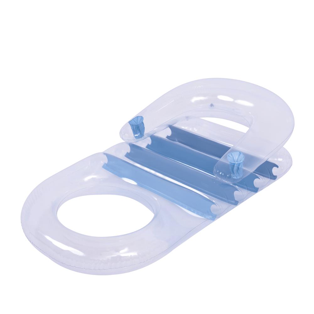 59" Blue Transparent Inflatable Pool Lounger with Cup Holders. Picture 1