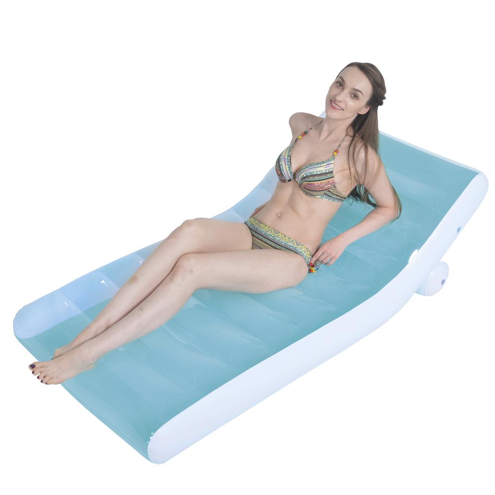 66.5" Blue and White Inflatable Pool Lounger Float. Picture 1