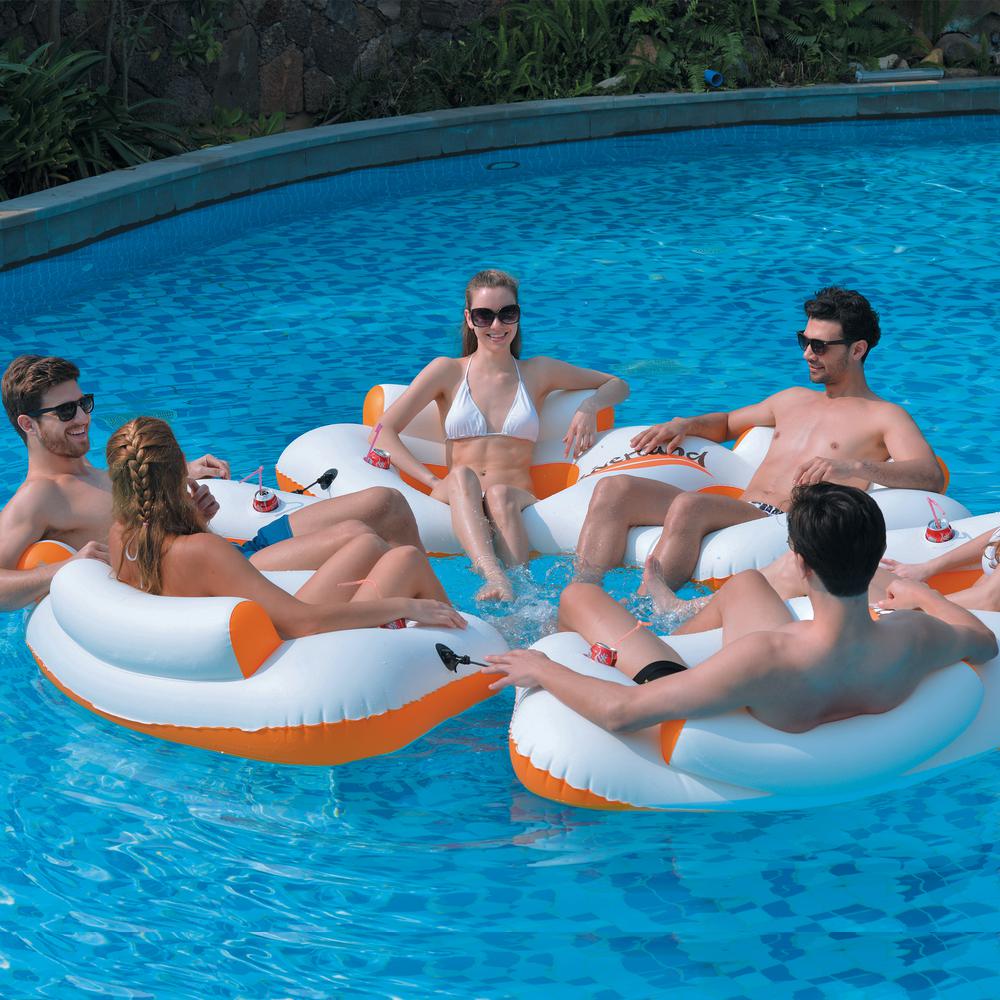 Inflatable Orange and White River Land Two Swimming Pool Sofa  85-Inch. Picture 3