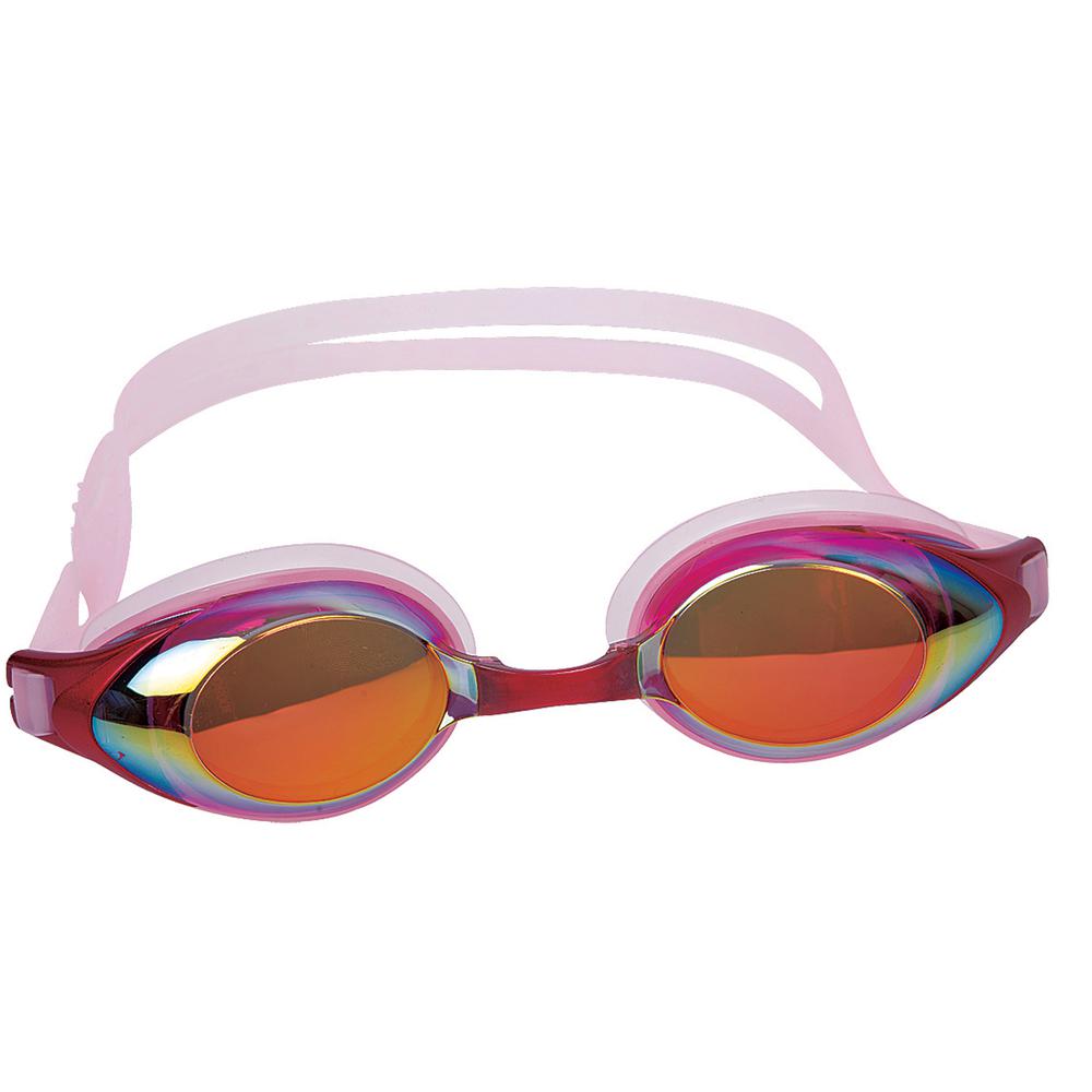 7" Pink Mirrored Competition Swimming Goggles. Picture 1