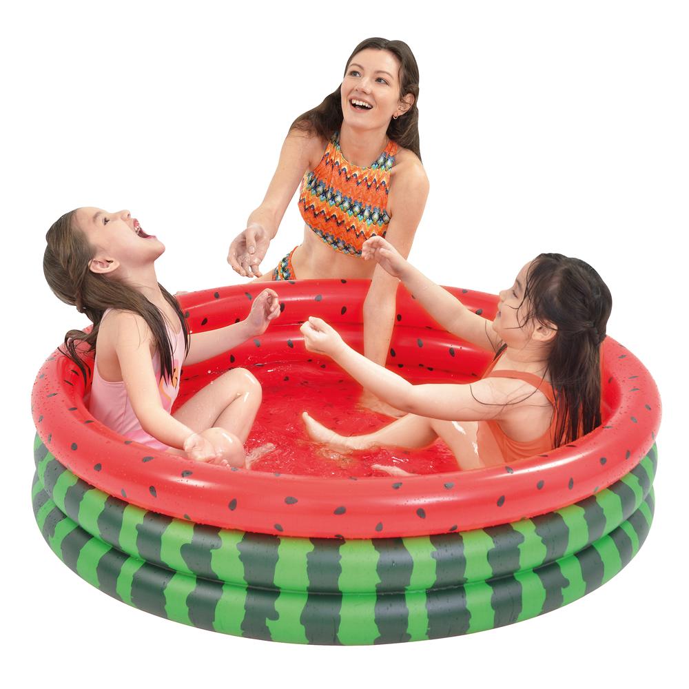 47" Inflatable Round 3 Ring Watermelon Kiddie Swimming Pool. Picture 1