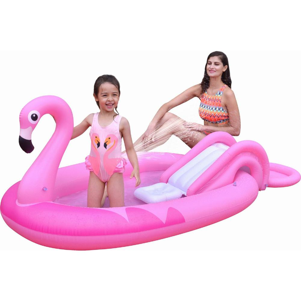 83" Inflatable Pink Flamingo Kiddie Pool with Sprayer. Picture 2