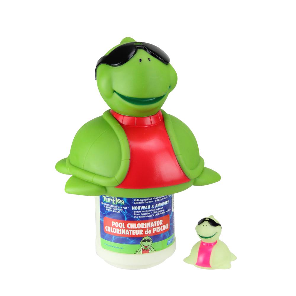 11.5" Green Turtle with Sunglasses Floating Pool Chlorine Dispenser. Picture 2