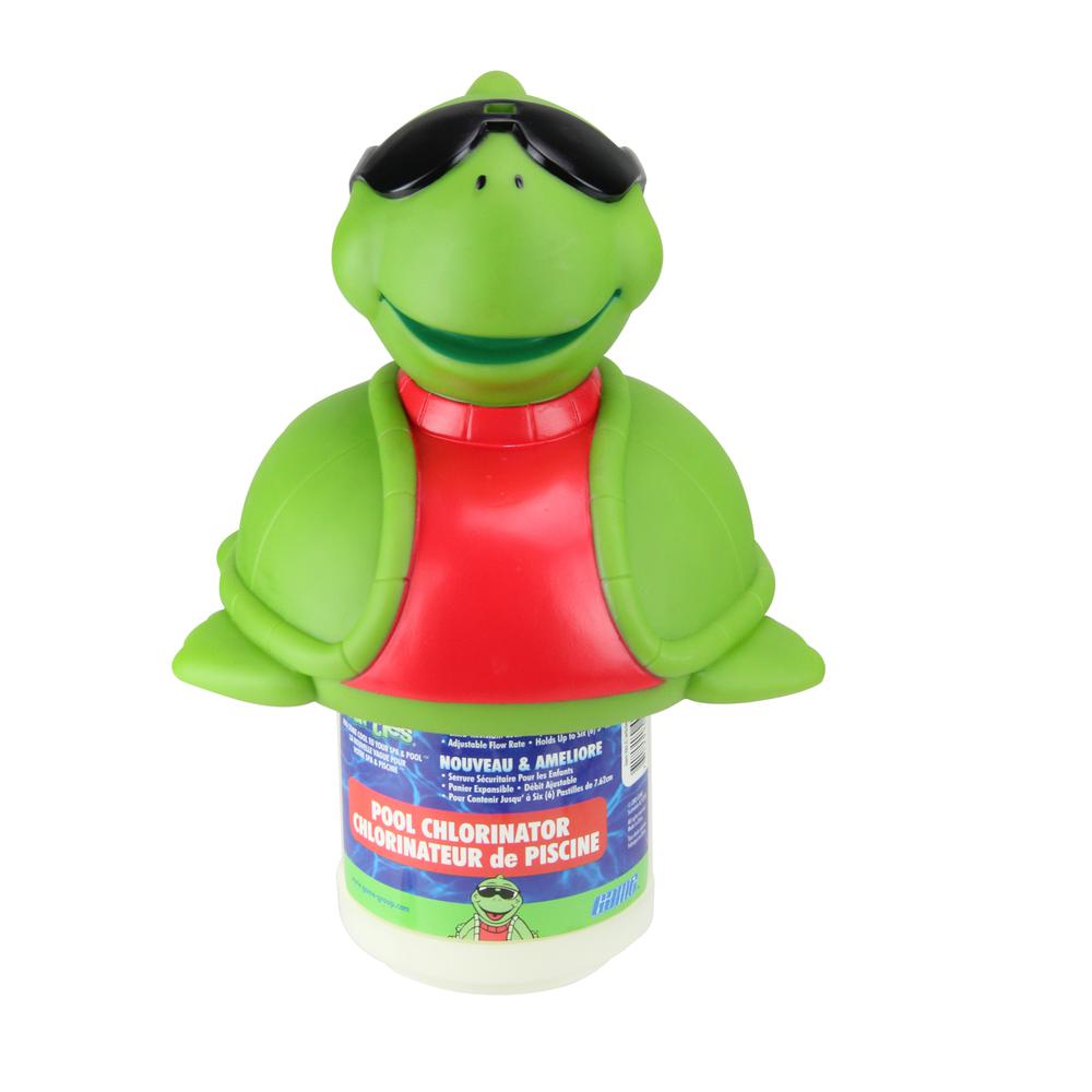 11.5" Green Turtle with Sunglasses Floating Pool Chlorine Dispenser. Picture 1
