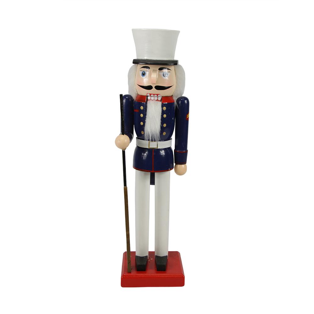 14" Blue and White Traditional Christmas Nutcracker Soldier with Rifle. Picture 1