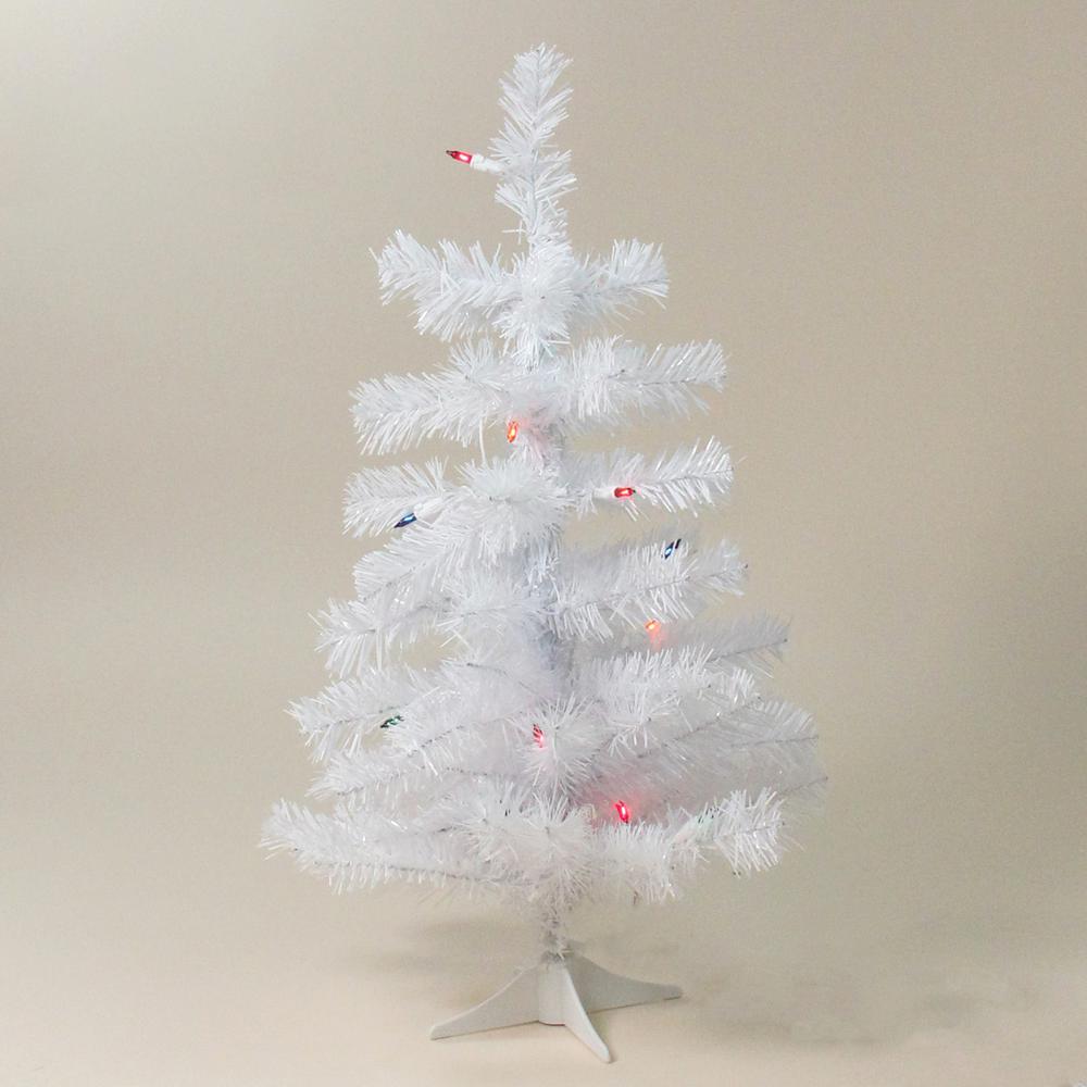 2' Pre-Lit Slim White Tinsel Artificial Christmas Tree - Multi Lights. Picture 1