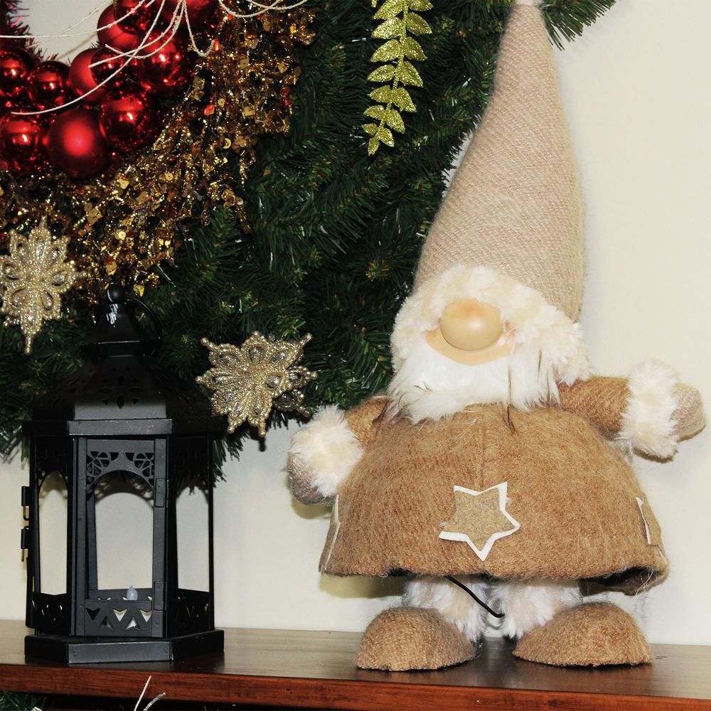 18" Brown and Gray Plush and Portly Champagne Bobble Action Gnome Christmas Tabletop Figure. Picture 3