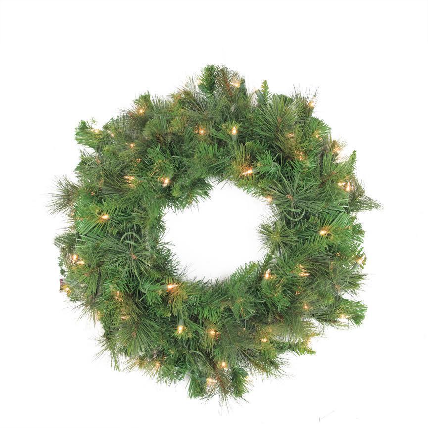 60" Pre-Lit LED Canyon Pine Artificial Christmas Wreath - Clear Lights. Picture 1