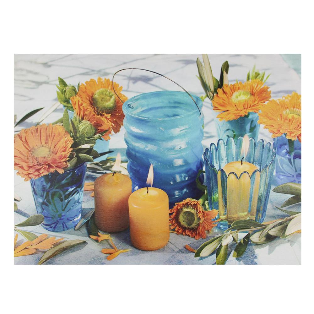 15.75" LED Flickering Candles and Flowers Glass Candles Canvas Wall Art. Picture 1