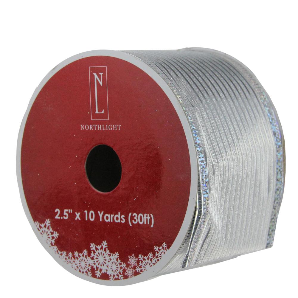 Club Pack of 12 Shimmery Silver Horizontal Wired Christmas Craft Ribbon Spools - 2.5" x 12 Yards. Picture 1