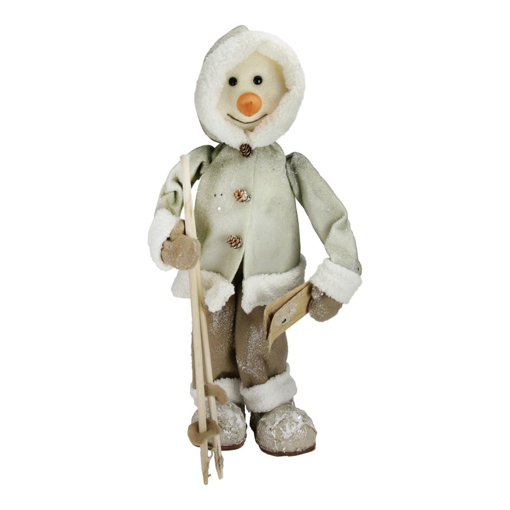 21.5" White and Brown Skiing Snowman Christmas Figure Decoration. Picture 1