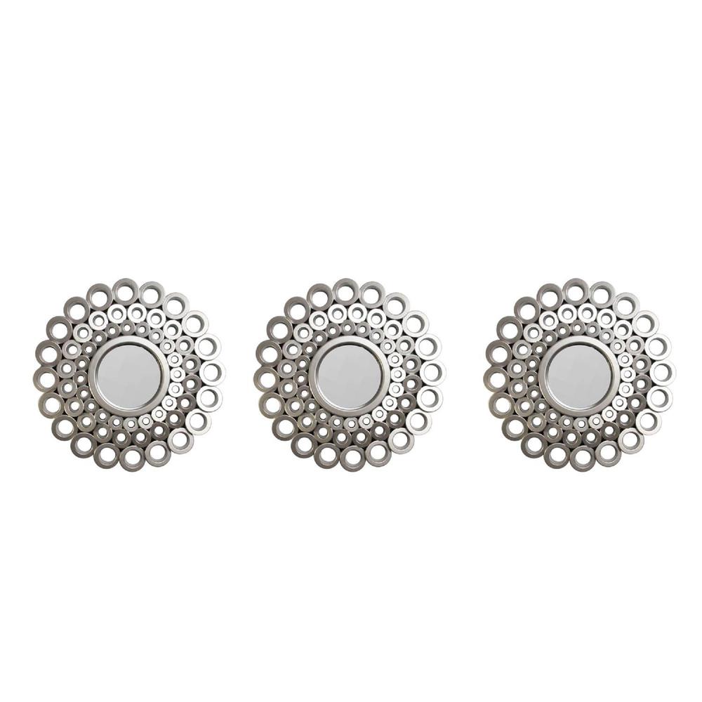 Set of 3 Round Silver Cascading Angular Orbs Mirrors 9.5". Picture 1