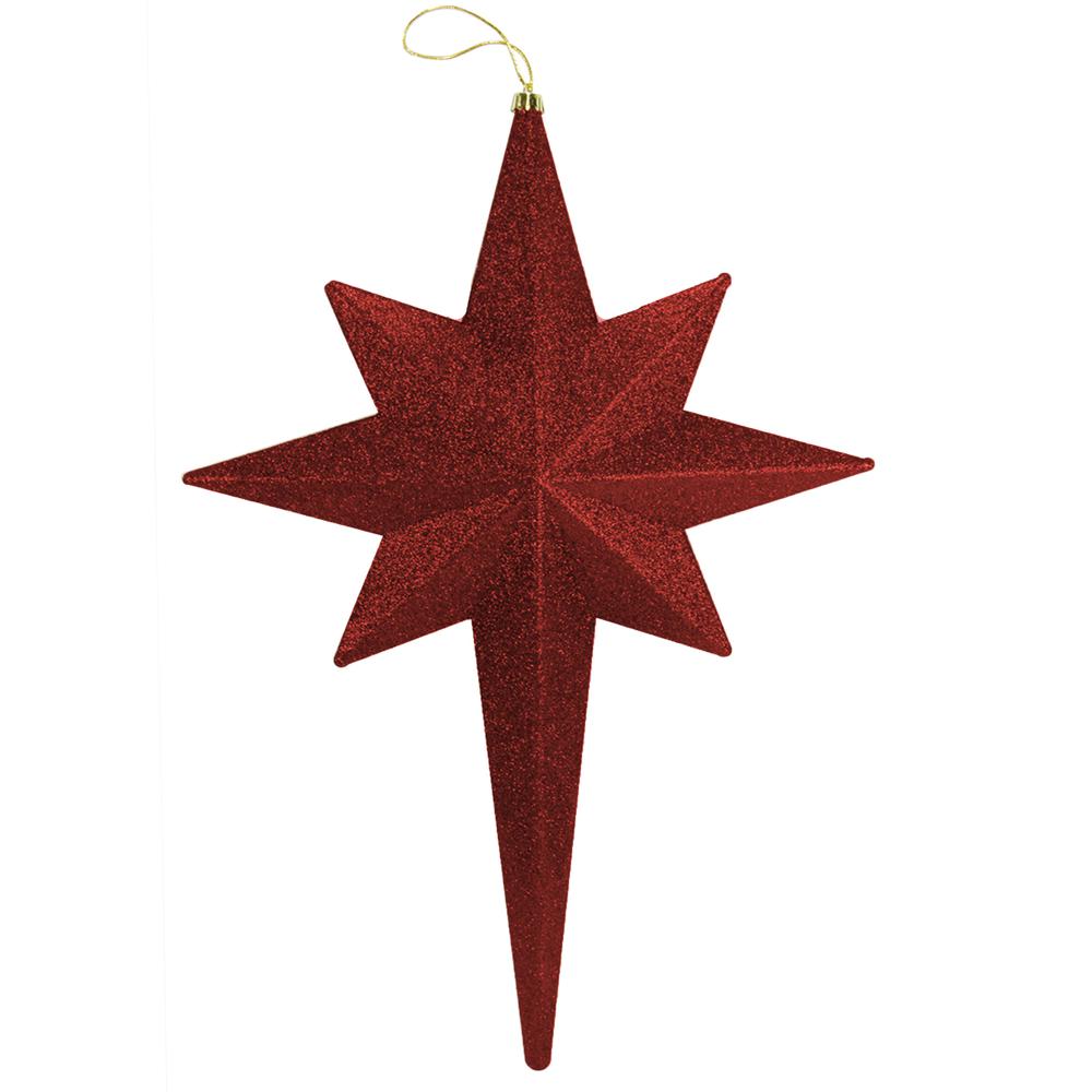 20" Burgundy Glittered Bethlehem Star Shatterproof Christmas Ornament. Picture 1