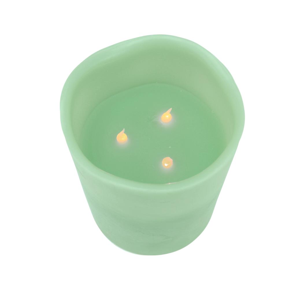 8" Sage Green Battery Operated Flameless LED Lighted 3-Wick Flickering Wax Christmas Pillar Candle. Picture 2