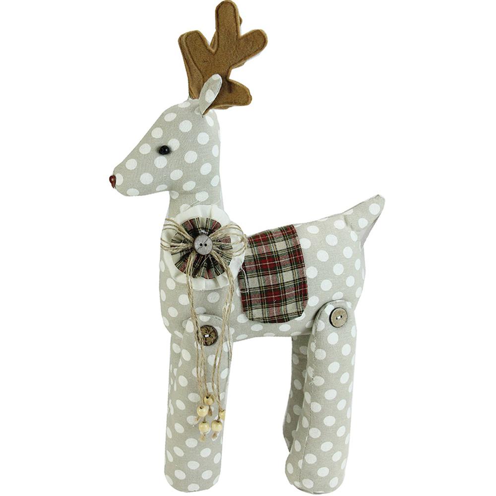 20" White and Brown Polka Dot Reindeer Christmas Tabletop Decor. Picture 1