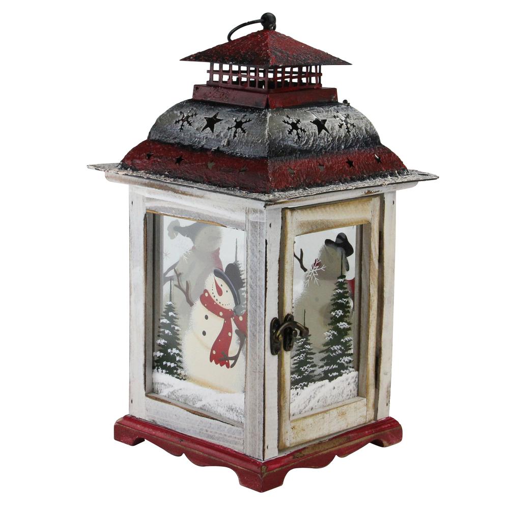 14.5" Red and White Snowman Christmas Candle Lantern. Picture 1