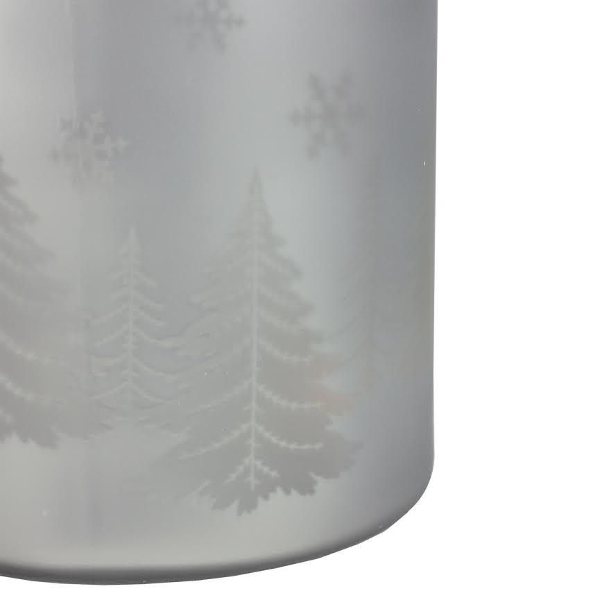 10" Matte Silver Christmas Trees and Snowflakes Pillar Candle Holder with Handle. Picture 4