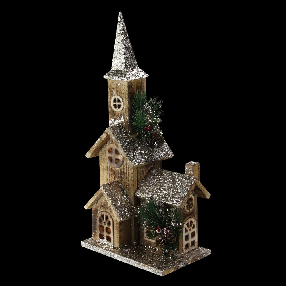 16.75" LED Lighted Country Rustic Brown Church Christmas Decoration. Picture 3