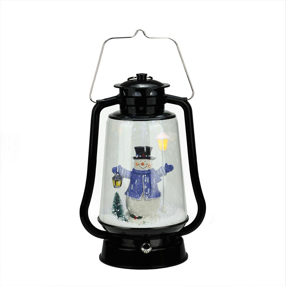 13.5" Black Lighted Musical Snowman Snowing Christmas Table Top Lantern. The main picture.