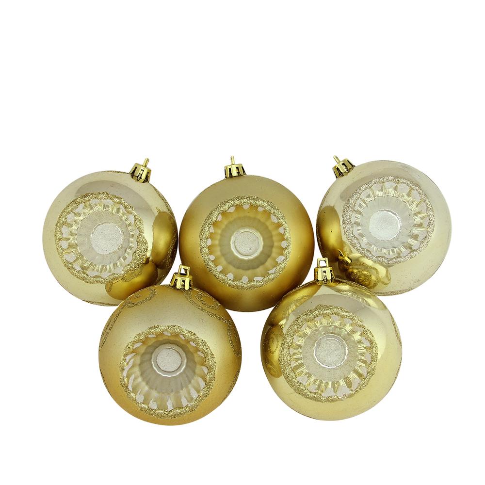5ct Gold Shatterproof 2-Finish Retro Reflector Christmas Ball Ornaments 3.25" (80mm). Picture 1